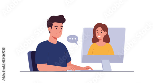 Virtual communication between a man and a woman through a computer screen