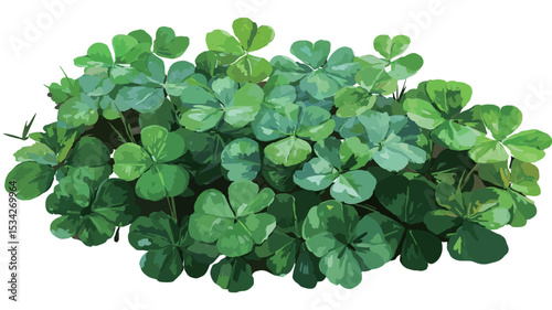 A digital painting depicting a dense cluster of clover leaves. The leaves are a vibrant green with slight variations in shade suggesting texture and depth.  The style is painterly, with visible
