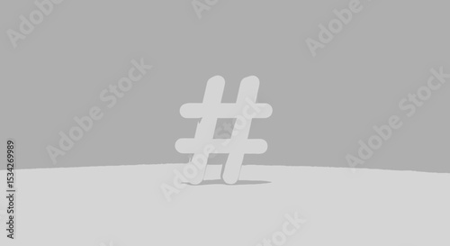 Minimalist Grey Hashtag Symbol with Subtle Shadows and Clean Background