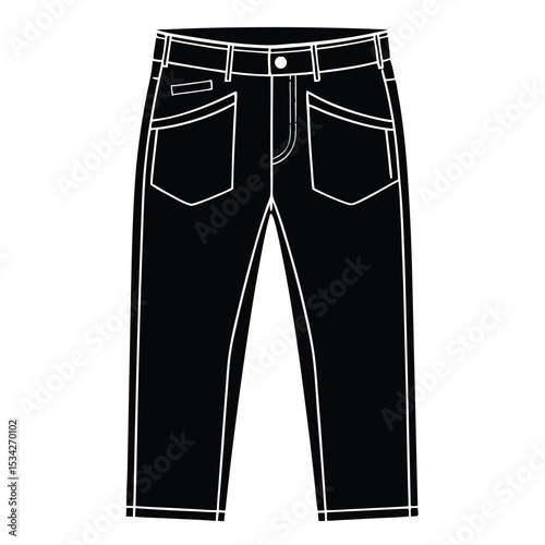 classic jeans with five pockets. vector black color silhouette,