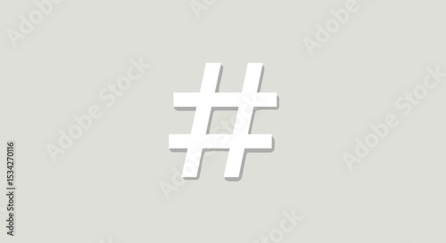 White hashtag symbol casting soft shadow on pale gray surface, clean design