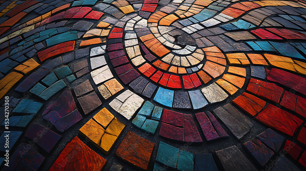 Fototapeta premium Vibrant Spiral Mosaic Pattern Created with Colorful Tiles