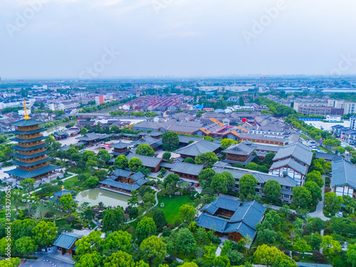 Aerial view of ancient tower in Luodian Ancient Town, Baoshan district, Shanghai
