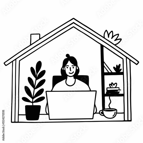 Work From Home Productivity: Remote Worker in House Icon