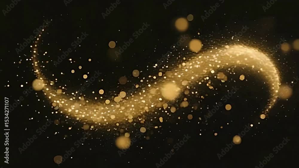 Golden Glitter Swirl Animation Background Perfect for Luxury Branding Projects, Presentations, and Holiday Designs Featuring Sparkling Dust Particles and Bokeh Effects