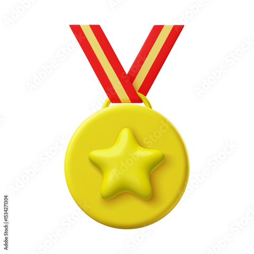 3d vector medal with star. Gold sports award for winners. Prize for business leaders. Vector illustration.