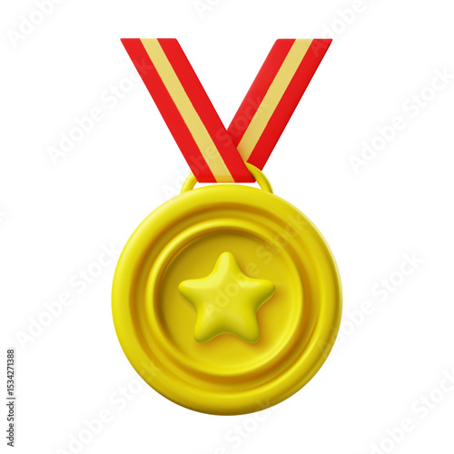 3d vector medal with star. Gold sports award for winners. Prize for business leaders. Vector illustration.