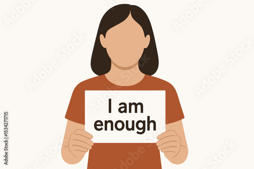 Woman holding sign saying I am enough symbolizing self-worth and mental health affirmation