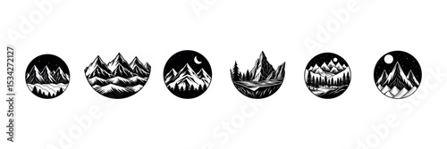Winter sport vector illustration of skiers and snowboarders in action, with one jumping, all in dynamic black silhouettes Set