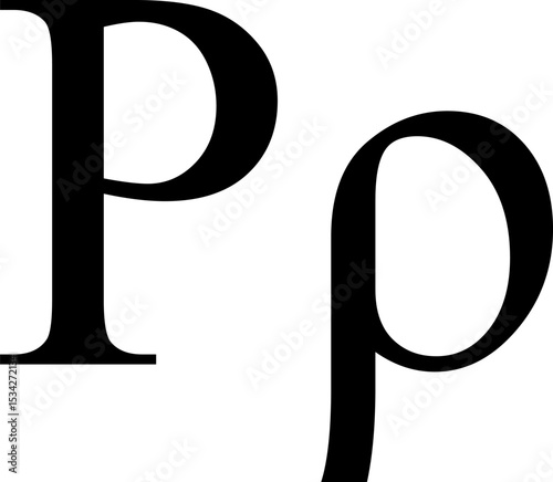 Crisp black and white vector of the Greek letter Rho (uppercase and lowercase). Ideal for educational, scientific, and mathematical designs, representing the seventeenth letter of the Greek alphabet