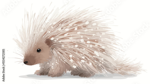 A digital illustration or rendering of an albino porcupine. The porcupine is depicted in profile view, facing left.  Its quills are prominently featured and appear to be illuminated or glowing with
