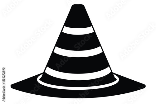 Black Traffic Cone Illustration with White Stripes for Safety and Construction Sites