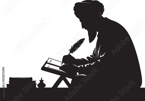 Man Writing with Quill Pen Silhouette