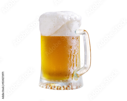  cold mug of beer isolated on transparent background