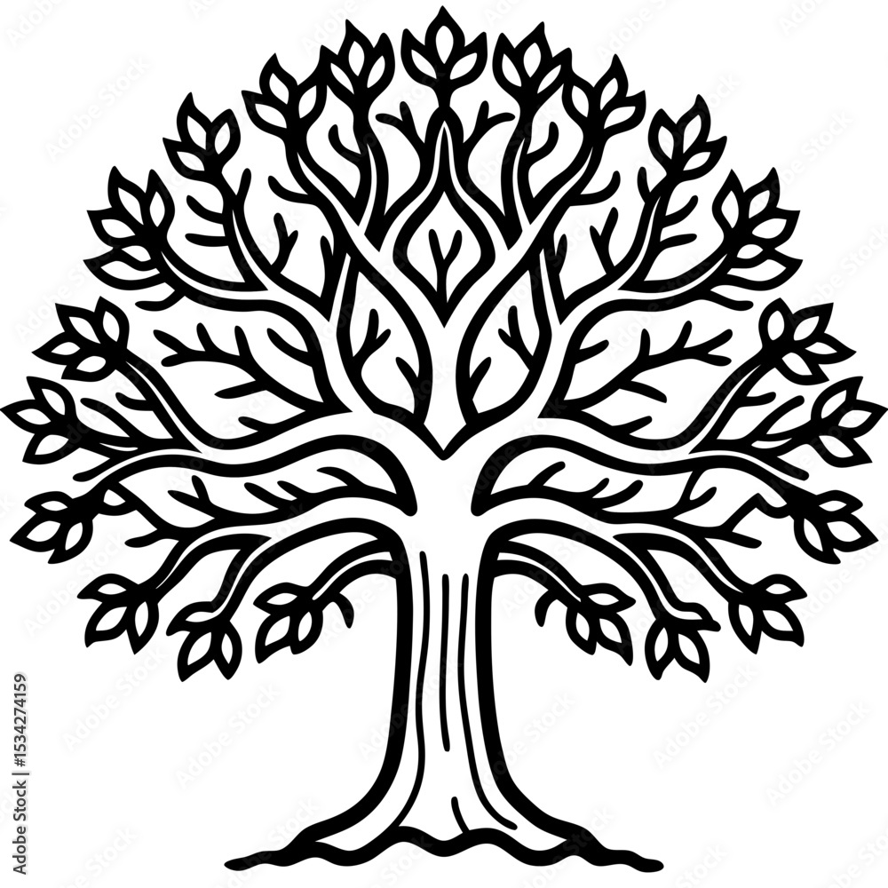 Obraz premium Minimal Banyan Symbol – Vector Art