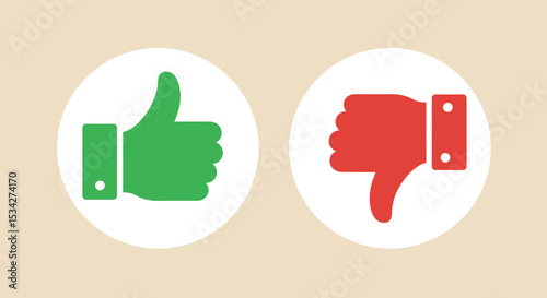 Thumbs up and thumbs down icons represent agreement and disagreement concept