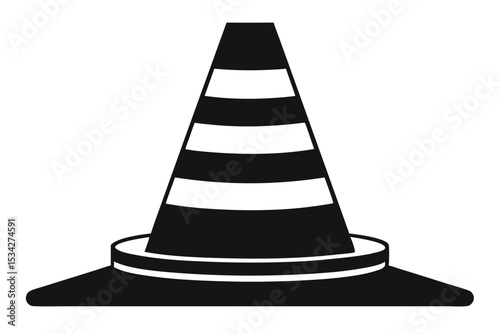 Black and White Striped Traffic Cone Illustration Used for Road Construction or Safety