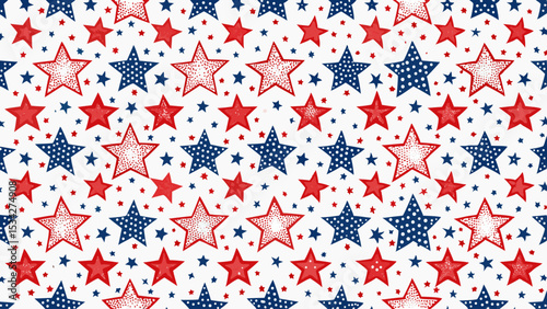 Red and blue star pattern on white background for festive decor  