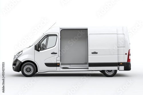 White Delivery Van: Open Doors, Clean Studio Shot