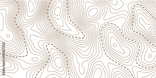 
Abstract topo contour map on white background, Topographic map, Topographic contour lines map seamless pattern. Geographic mountain relief diagram line wave carve pattern.