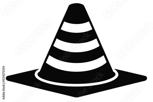 Black Traffic Cone with White Stripes Iconographic Safety and Construction Symbol