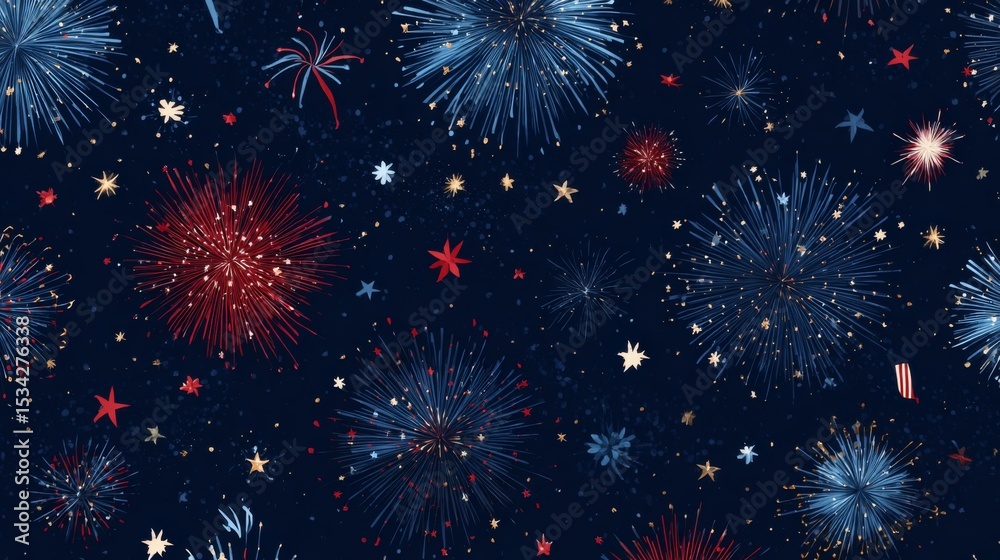 Fototapeta premium Red Blue Gold Fireworks Night Celebration Pattern