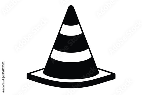 Black Traffic Cone Silhouette with White Stripes for Road Safety and Construction Sign