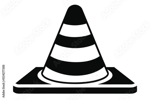 Black and White Striped Traffic Cone Road Construction Icon Illustration Style