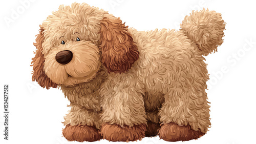 A digital illustration of a fluffy puppy. The puppy is predominantly light brown and cream colored, with darker brown accents on its ears.  The fur is depicted as very thick and textured, giving a