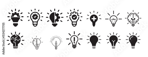 Lamp line icon set. Idea lamp icon collection. Valuable idea icon set. Set of Ideas, head idea, business ideas. Victor illustration eps 10