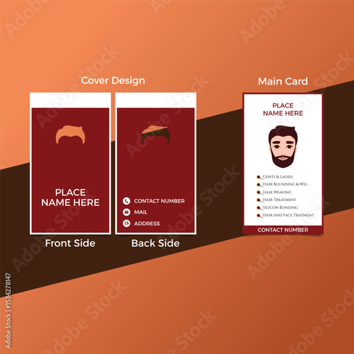 Creative Barber Visiting Card Design with Haircut Reveal Cover – Unique Layered Business Card Template for Hair Salon or Gents Parlour