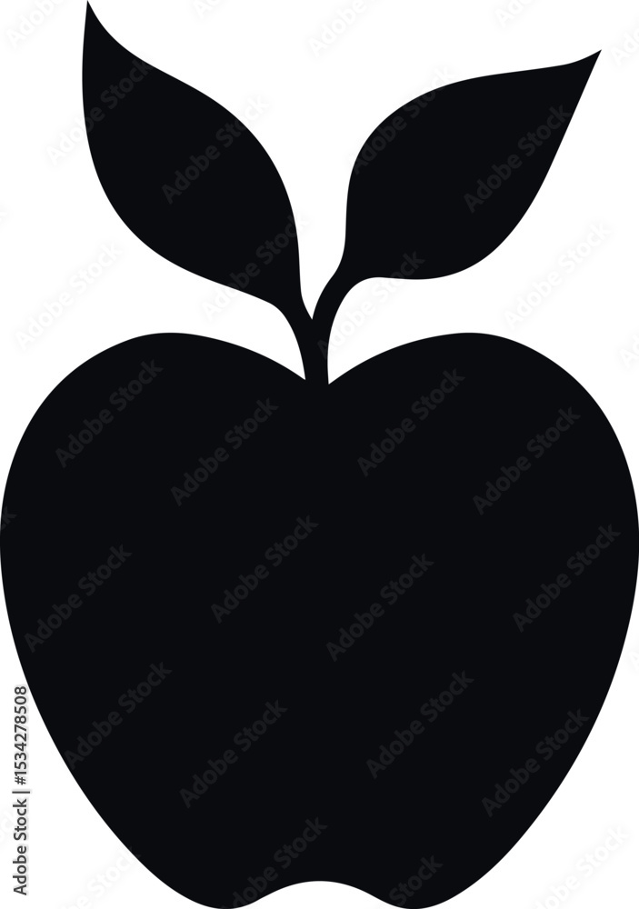 Fototapeta premium line vector apple with two leaf clipart silhouette