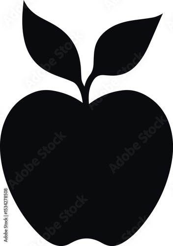 line vector apple with two leaf clipart silhouette