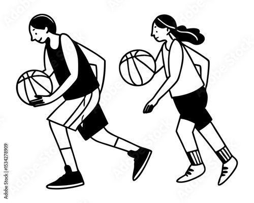 Running Woman Basketball Player Silhouette Vector | Dynamic Female Athlete Dribbling Ball Action