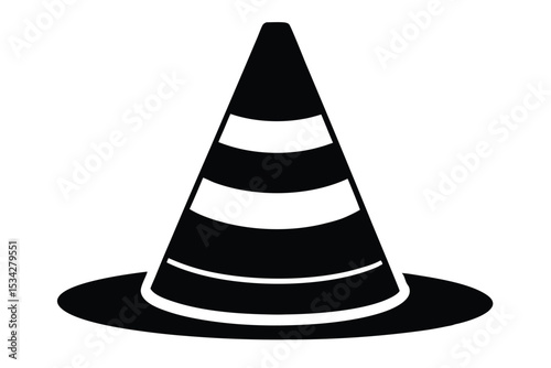 Black Striped Traffic Cone Icon Illustration, Simple Silhouette for Hazard or Construction Theme