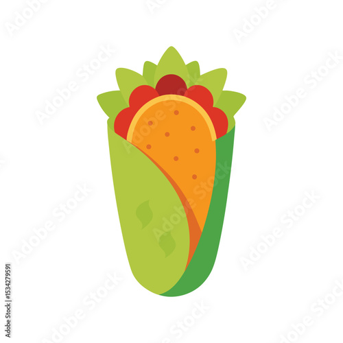 chicken caesar wrap delicious fast food item color vector illustration on white background