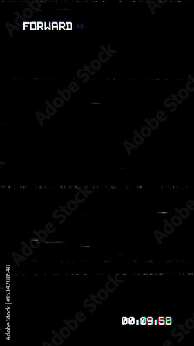 Vertical Forward VHS Playback Glitch Screen Black background. 4K Video