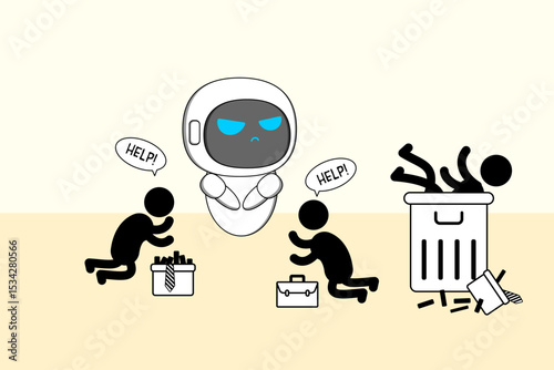 Robotics are rapidly replacing human jobs, especially in manufacturing, logistics, and customer service and AI innovation. Illustration vector design. EPS 10