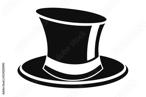 Simple Black and White Silhouette of a Top Hat with Ribbon Detail