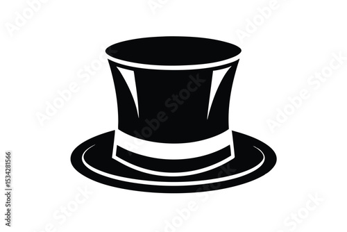 Elegant Black Top Hat with White Band Vintage Formal Wear Illustration
