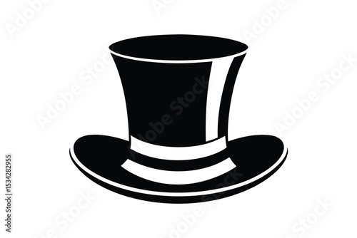 Silhouette of Black Top Hat with Ribbon for Magician Costume Symbol