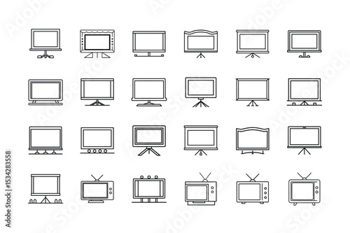 Collection of Television and Display Device Icons in a Simple Line Art Style set