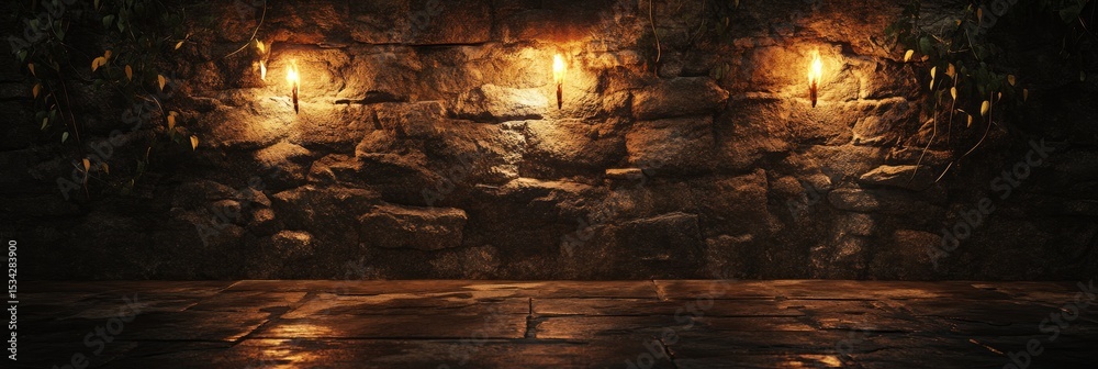 Illuminated stone walls with flickering candlelight
