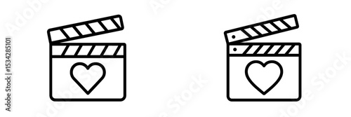 Vector flat illustration depicting two clapperboards featuring a heart symbol, symbolizing creativity and passion in film production