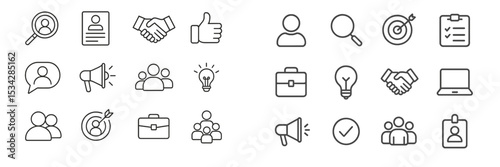 Vector flat illustration of business and networking icons representing collaboration, communication, and professional growth activities