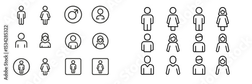 Vector flat illustration showcasing diverse characters in various gender representations and activities in a minimalistic style