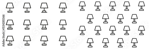 Design collection of minimalist table lamps in a flat vector illustration style showcasing various shapes and sizes