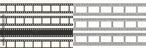 Classic film strips illustrating the transition from analog to digital photography in a flat vector design
