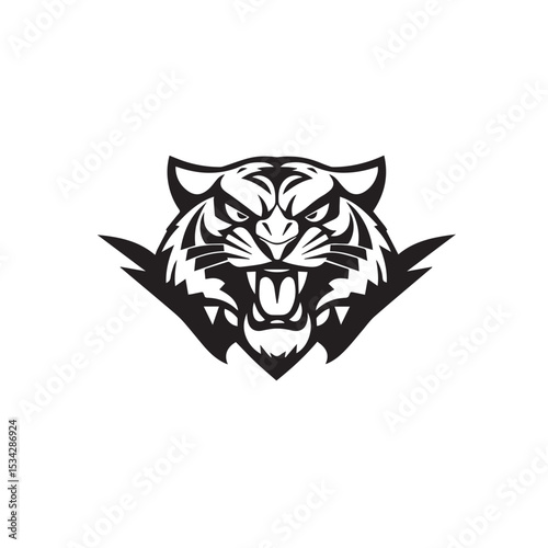 Vector art of a fierce tiger head roars, isolated on white background, a vector illustration of raw power