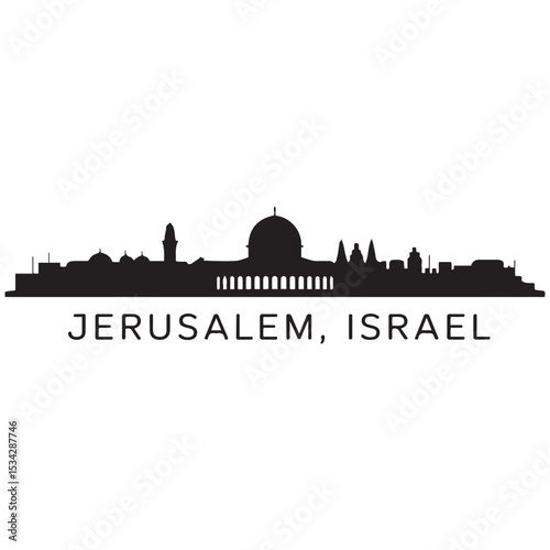 Jerusalem skyline horizontal banner. Jerusalem, Israel. Vector template for your design. Vector black silhouette. with white background
